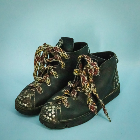 FREE LANCE Shoes - Free Lance Size 8.5- 9 Black Leather Studded Lace Up Lug Sole Low Ankle Boots